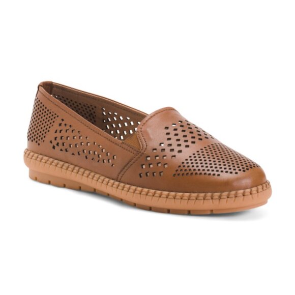 NEW TROTTERS Leather Royal Perforated Loafers for women Luggage/Tan 367mn - Picture 1 of 2